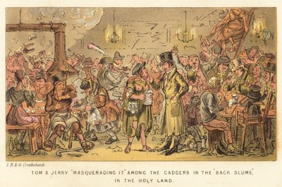 Tom en Jerry vermommen zich tussen de bedelaars in de Achterbuurten, in het Heilige Land door Isaac, Robert and George Cruikshank