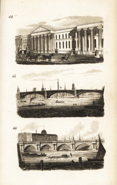 Het General Post-Office, Southwark Bridge en Waterloo Bridge door Isaac Taylor