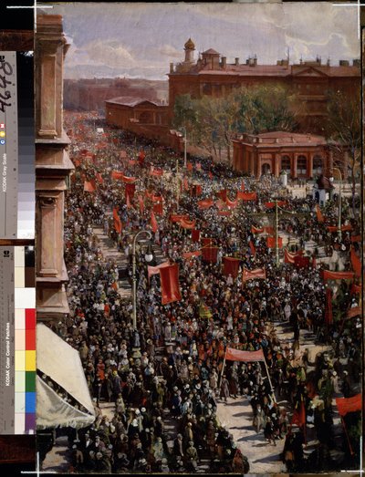 Optocht op de Nevski Prospekt in Leningrad (Sint-Petersburg) door Isaak Israilevich Brodsky