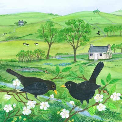 Merels en bloesem door Isabelle Brent