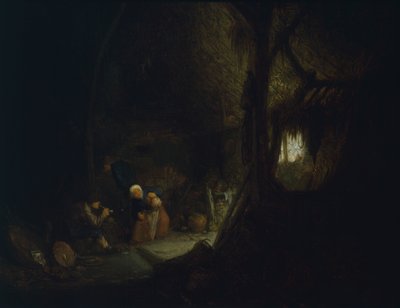 Boerenfamilie in schuur door Isack van Ostade