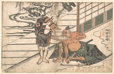 De legendarische krachtpatser Sakata Kinpira (Kintoki) drinkt sake door Ishikawa Toyonobu