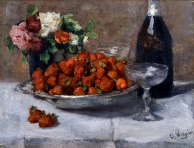 "Stilleven met champagne en aardbeien" Schilderij van Isidore Verheyden (1846-1905) door Isidor Verheyden