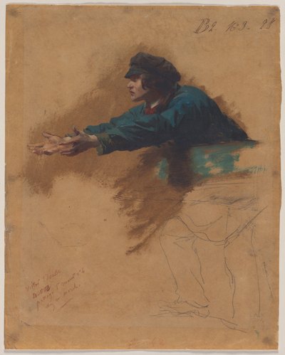 Jonge man voorovergebogen met uitgestrekte armen..., ca. 1851 door Isidore Pils