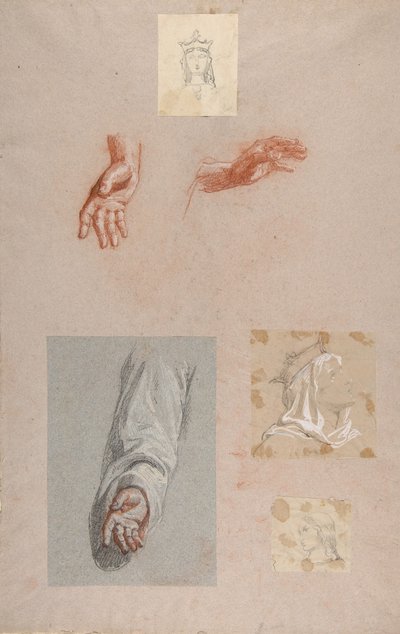 a. Handen van Sint Remi onderste register, b. Hoofd van Sint Clotilde bovenste register..., 19e eeuw door Isidore Pils