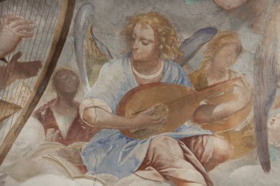 Engelen, muzikale engelen en putti, detail van Paradijs met eeuwige Vader (detail) door Isidoro Bianchi