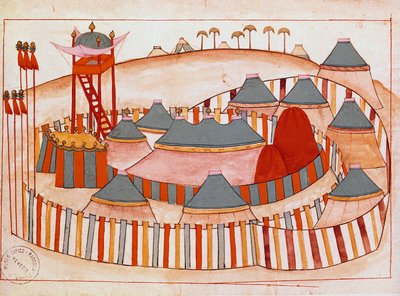 Militair kamp van de Turken. Gouache op papier van de Islamitische School (Ms 1671) 16e eeuw door Islamic School