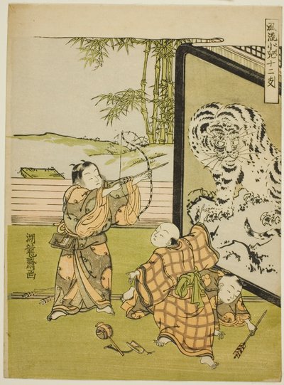 Tijger, uit de serie "Modieuze kinderen met de twaalf tekens van de dierenriem (Furyu kodomo juni shi)" door Isoda Koryusai