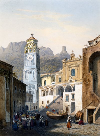 Kathedraal van Amalfi met oude gevel door Isodore Laurent Deroy