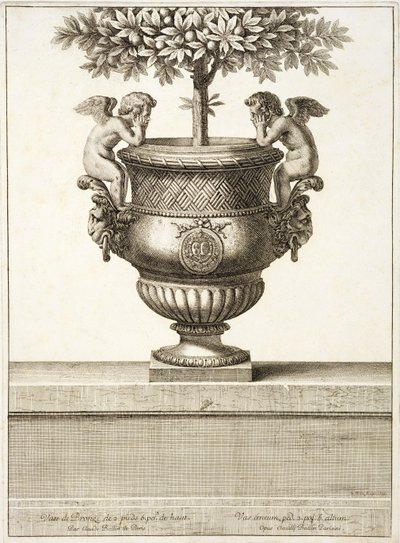 Bronzen urnen gebruikt voor citrusbomen, illustratie uit 