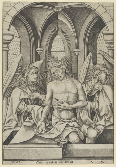 Christus als de Man van Smarten Tussen Twee Engelen, ca. 1500 door Israhel van Meckenem