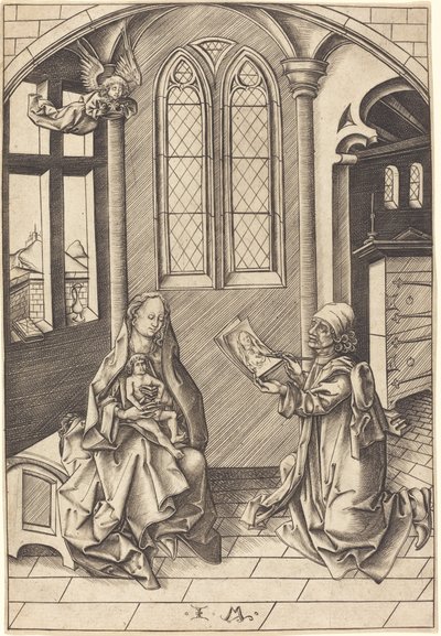 Sint Lucas Tekent een Portret van de Maagd door Israhel van Meckenem