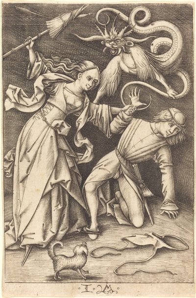 De boze vrouw, c. 1495-1503 door Israhel van Meckenem