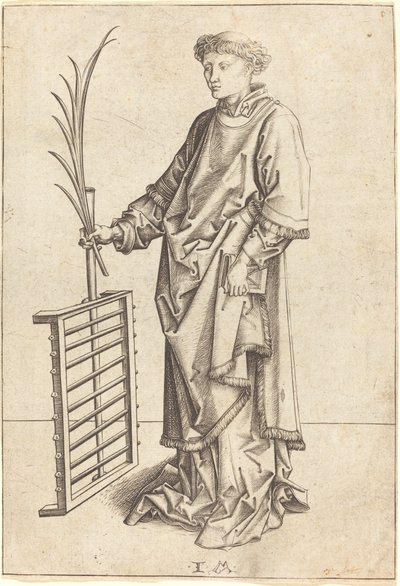 Sint Laurentius door Israhel van Meckenem after Martin Schongauer