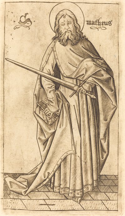Heilige Paulus (?) of Heilige Mattheüs (?) door Israhel van Meckenem after Master E.S.