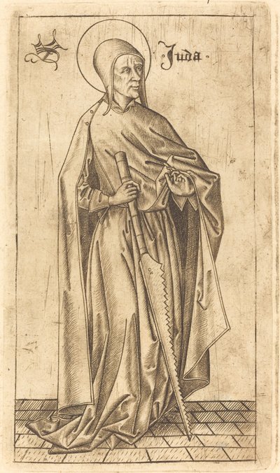 Heilige Simon Zelotes (?) of Heilige Judas Thaddeüs (?) door Israhel van Meckenem after Master E.S.