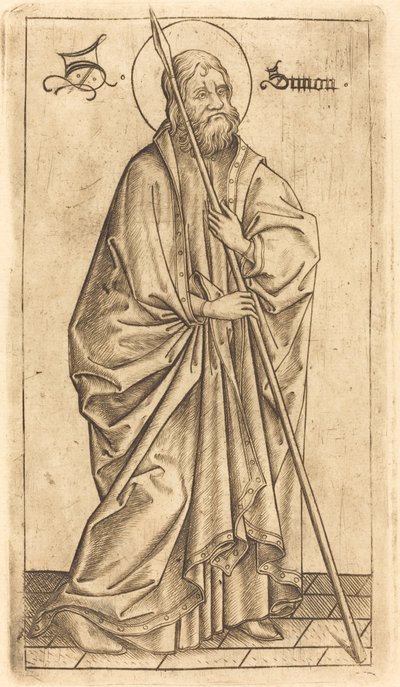 Heilige Thomas (?) of Heilige Simon (?) door Israhel van Meckenem after Master E.S.