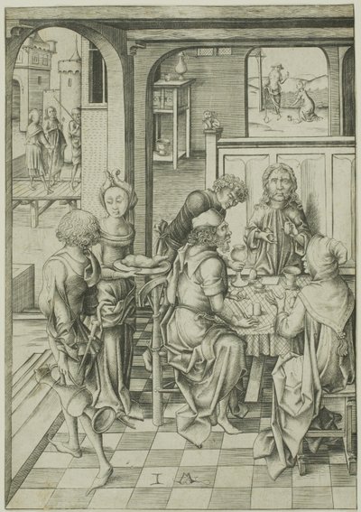 Christus in Emmaüs door Israhel van Meckenem the younger