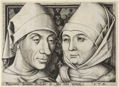 Zelfportret met vrouw Ida, ca. 1490 door Israhel van Meckenem the younger