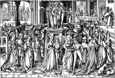 De dans aan het hof van Herodes, c. 1500 door Israhel van Meckenem the younger