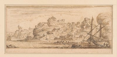Kustgezicht met rechts een schip dat wordt opgekalefaterd (Ontwerpen voor een prentreeks met kustlandschappen) door Israël Silvestre