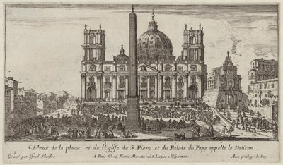 Uitzicht op het plein en de kerk van S. Piere en het pauselijk paleis genaamd het Vaticaan door Israël Silvestre