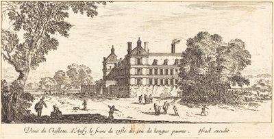 Uitzicht op het kasteel van Ansy le franc vanaf de lange paume-baan door Israël Silvestre