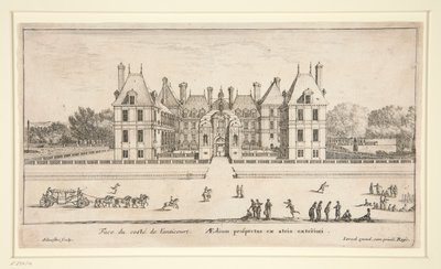 Uitzicht op Chateau Liencourt: De Voorhof door Israël Silvestre