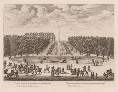 Uitzicht op het Kasteel van Versailles, vanaf de kant van de laan en de Drakenfontein door Israël Silvestre