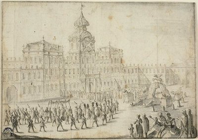 Religieuze processie gaat Schloss Mirabell binnen, Salzburg door Israël Silvestre the Younger