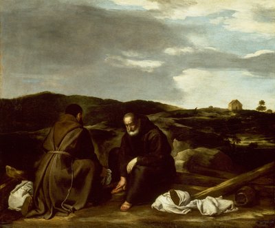 Twee monniken in een landschap door Italian