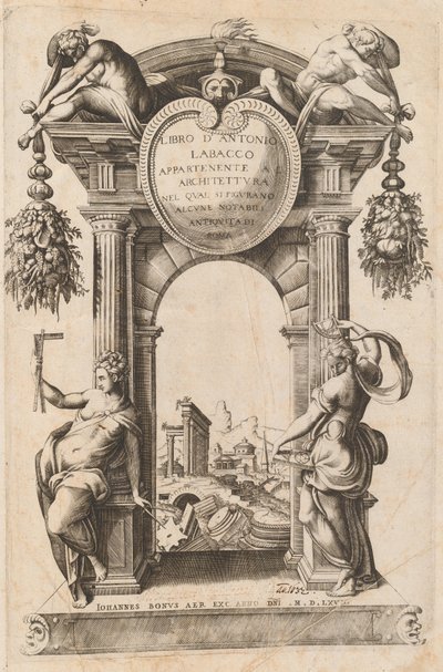 Libro Appartenente al Architettura [Titelpagina] door Italian 16th Century, after Antonio Labacco, published by Giovanni Boni