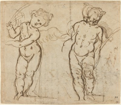 Twee Staande Putti door Italian 17th Century