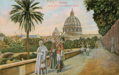 Paus Pius X in de tuinen van het Vaticaan, Rome door Italian Photographer