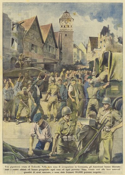 Een gigantische inval van Duitsers (kleurenlitho) door Italian School