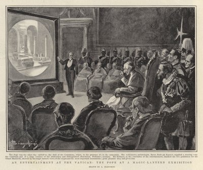 Een entertainment in het Vaticaan, de paus bij een toverlantaarn tentoonstelling (litho) door Italian School
