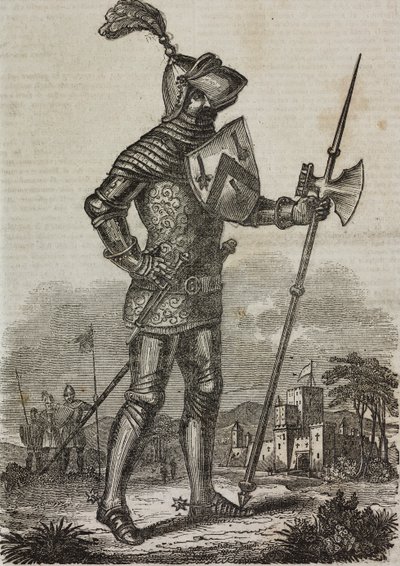Pantser uit het tijdperk van koning Hendrik V van Engeland, illustratie uit 