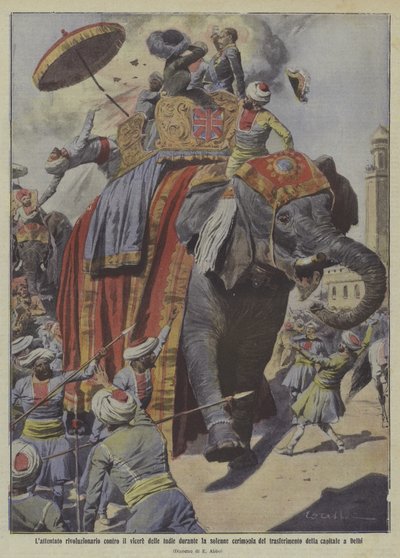Moordaanslag op Lord Hardinge, onderkoning van India (kleurenlitho) door Italian School