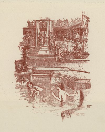 Romeins bad (litho) door Italian School