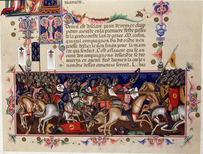 Slagveld tijdens de Kruistochten - Detail van de Statuten van de Orde van de Heilige Geest, Napels door Italian School
