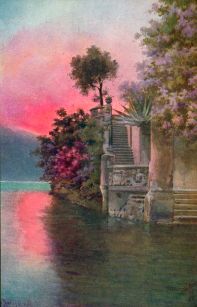 Bellagio, Comomeer, Italië (kleurenlitho) door Italian School