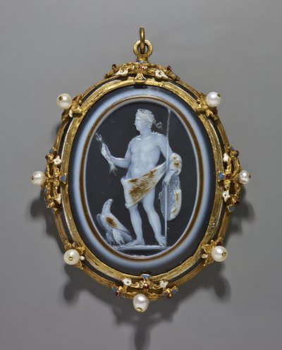 Camee die een Romeinse Keizer als Jupiter afbeeldt, Camee: Romeins, A.D. 41-54, Frame: Italiaans, eind 16e eeuw door Italian School
