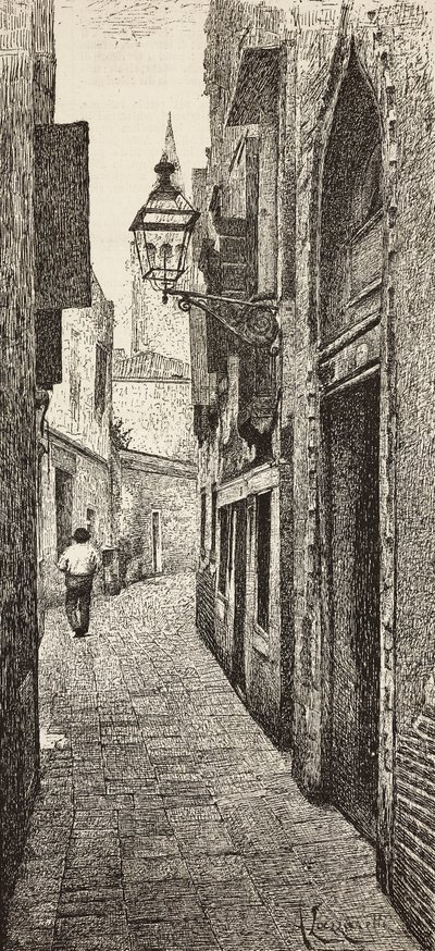 Huis van Carlo Goldoni in Venetië, Italië, gravure naar tekening van A Lazzaretti, uit L