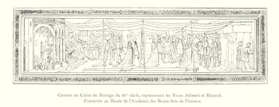 Cassone of Huwelijkskist uit de 15e eeuw, voorstellende de Bruiloft van Adimari en Ricasoli, Bewaard in het Museum van de Academie voor Schone Kunsten van Florence door Italian School