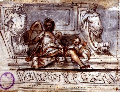 Plafondontwerp met de Muze van Muziek, c.1700 door Italian School
