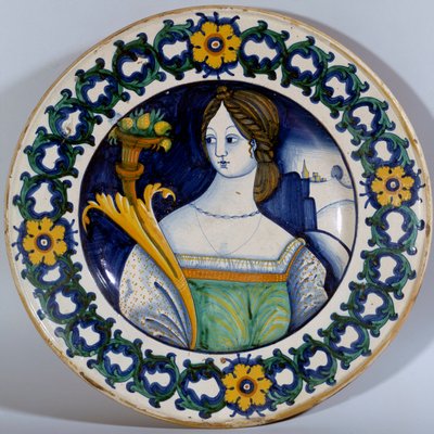 Keramische plaat van Deruta versierd met een portret van een vrouw. Rond 1510 Sevres. Porseleinfabriek door Italian School