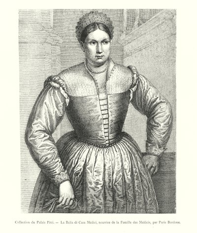 Collectie van het Pitti-paleis, De voedster van de Medici-familie, door Paris Bordone (gravure) door Italian School