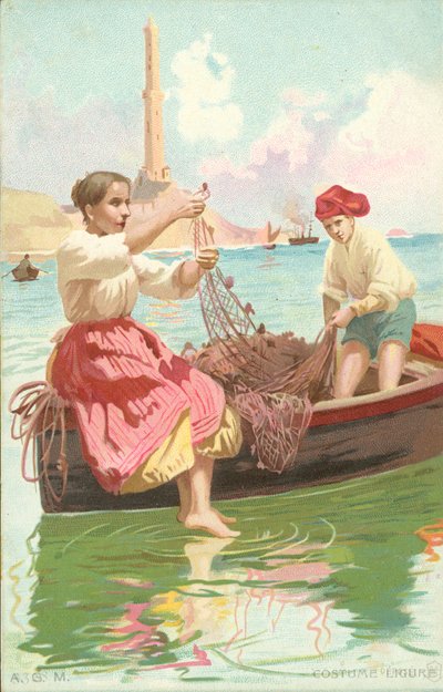 Kostuum Ligure (chromolitho) door Italian School