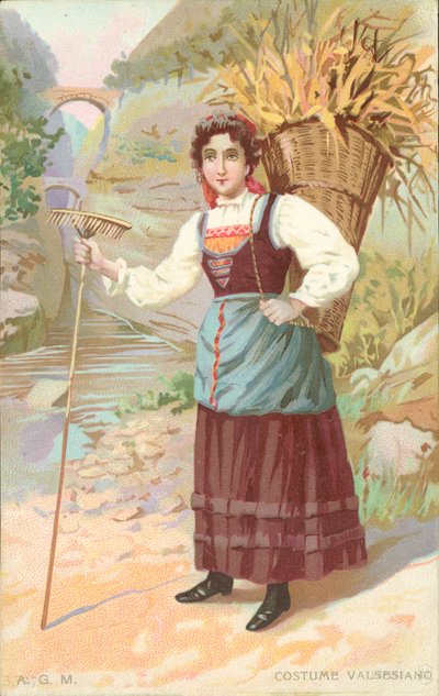 Valsesiaans kostuum (chromolitho) door Italian School