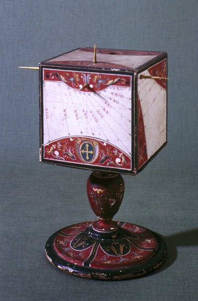 Kubieke zonnewijzer die de tijd toont in oude Italiaanse, Babylonische en Joodse urenstelsels, Florentijns, c.1560 door Italian School